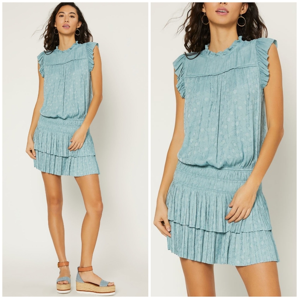 CURRENT AIR Anthropologie Aqua Splash Floral Embossed Short Dress - Picture 2 of 8